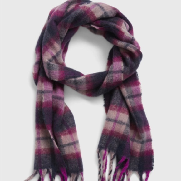 Purple plaid large recycled polyester fringe scarf nwt 13x45” plush warm gift - Picture 2 of 2